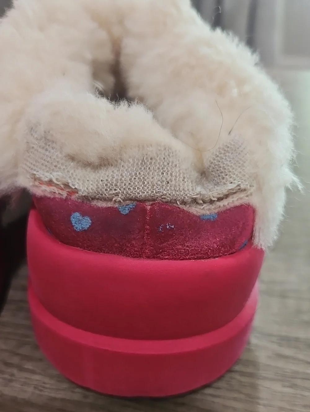 Ugg I love UGG Pink suede Heart Slippers size 5